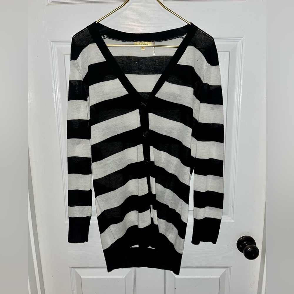 Cecico black and white striped cardigan size L